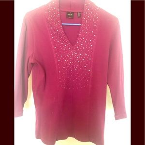 Rafaela Pink Rhinestone 3/4 Sleeve Top